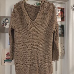 Cozy Tan Brown Knit Sweater Xl Paradise Shores Woman's Top Tunic Hoodie